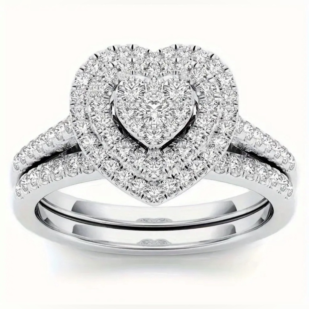 NIB- 201 Sterling Silver CZ Heart Ring Set